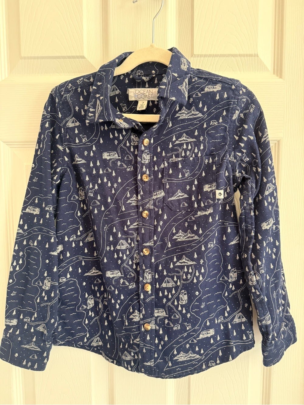 Boys Ocean & Coast Navy Graphic Button-Up Shirt